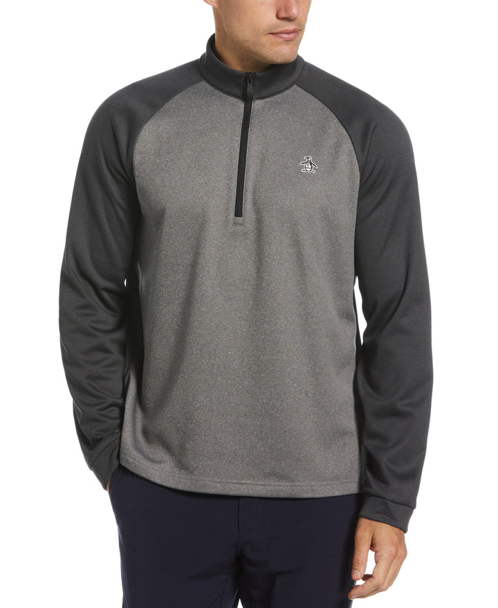 1/4 Zip Raglan Color Block Pullover  (Dark Caviar Heather) 