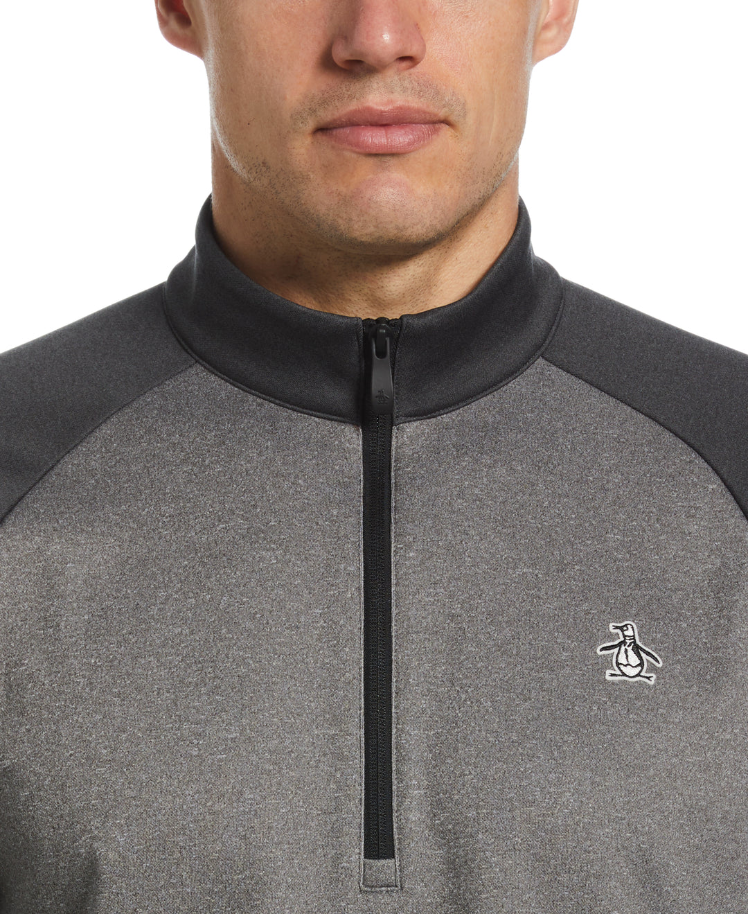 1/4 Zip Raglan Color Block Pullover  (Dark Caviar Heather) 