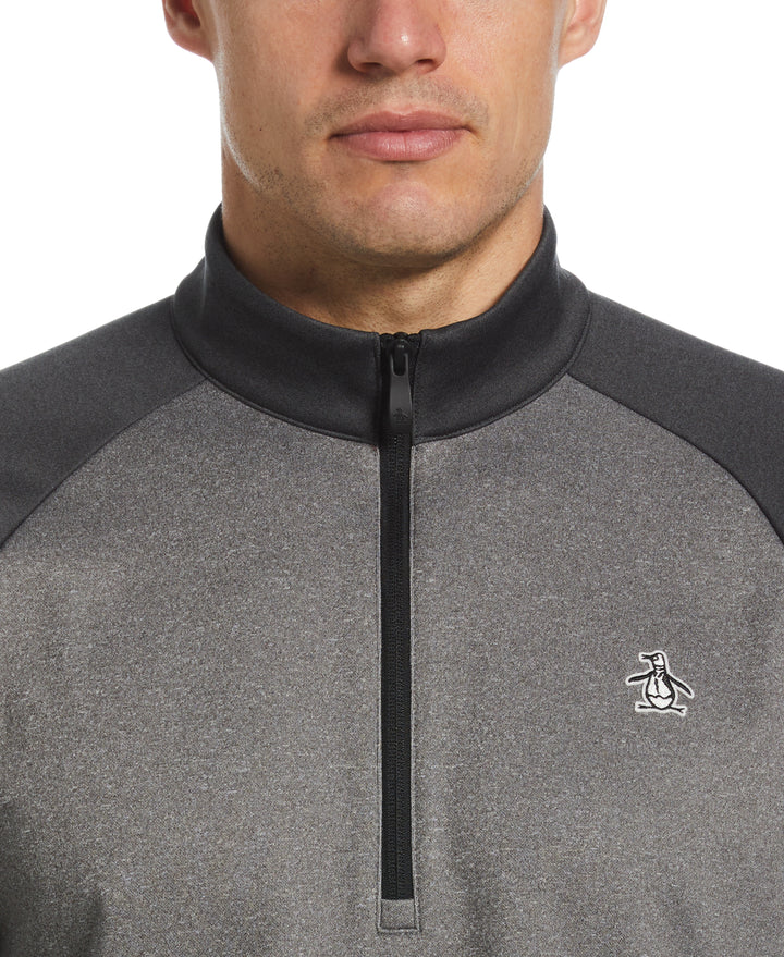 1/4 Zip Raglan Color Block Pullover  (Dark Caviar Heather) 