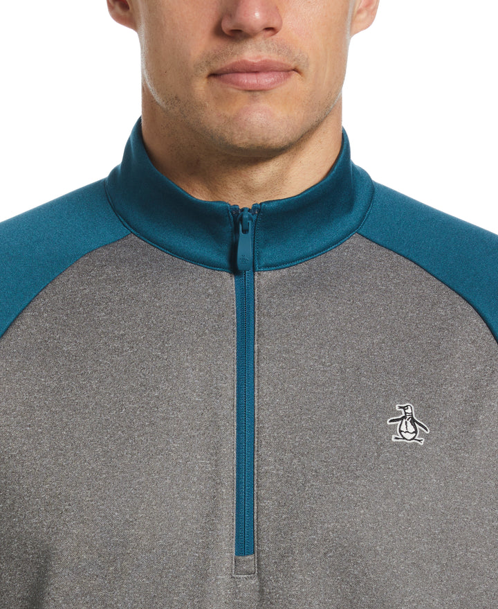 Color Block Fleece 1/4 Zip Raglan Sleeve Pullover Sweater (Corsair Htr) 