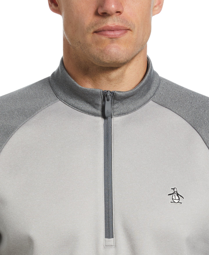 1/4 Zip Raglan Color Block Pullover  (Quiet Gray Heather) 
