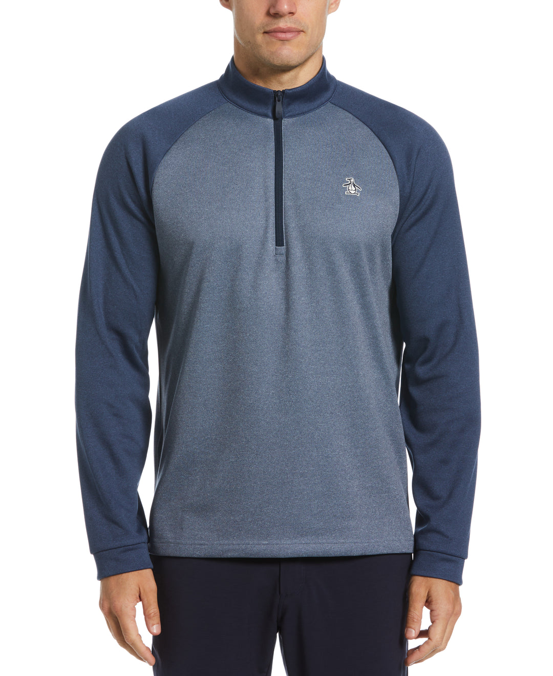 Color Block Fleece 1/4 Zip Raglan Sleeve Pullover Sweater (Black Iris Bijou Hthr) 