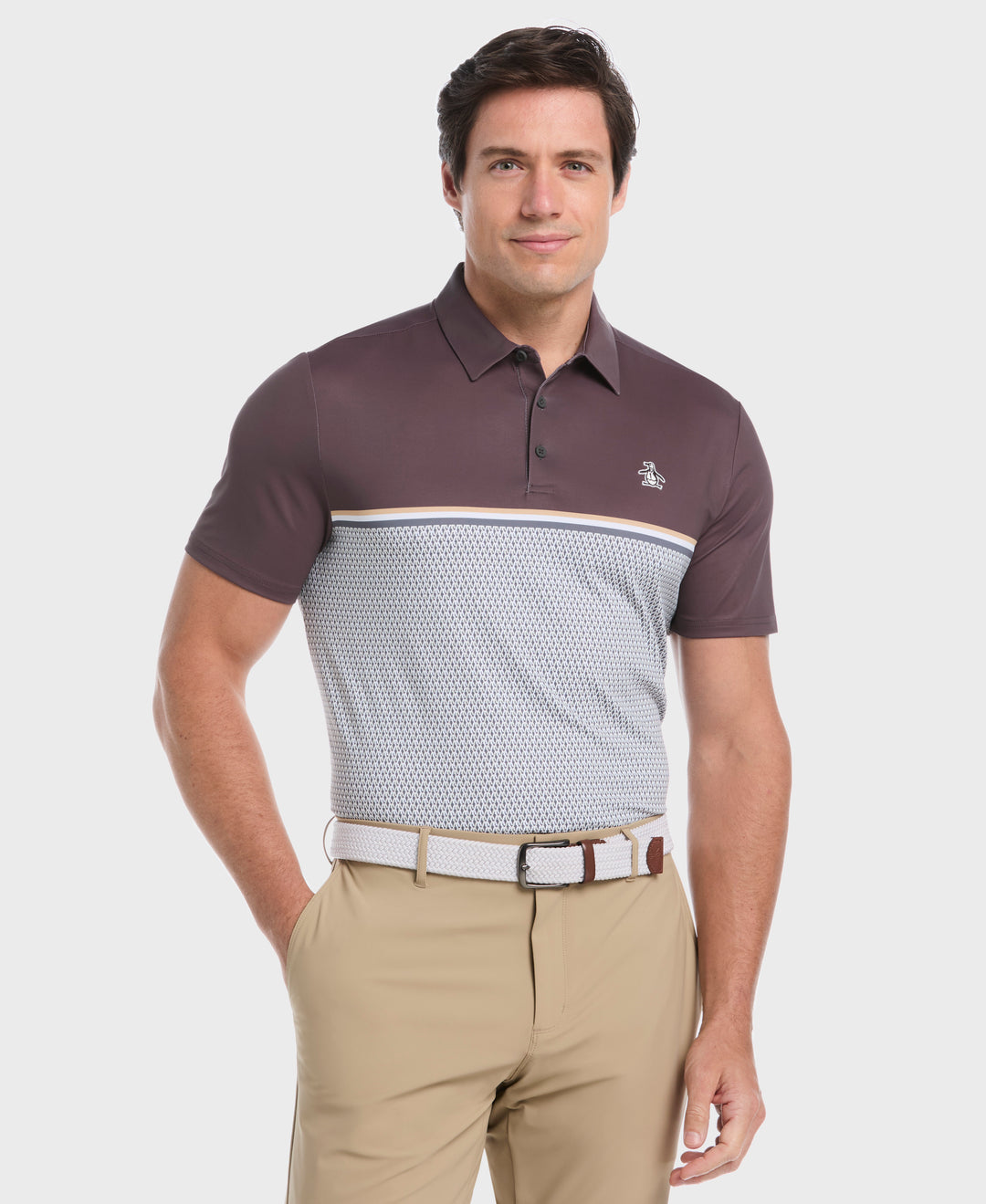 English "P" Color Block Print Golf Polo (Asphalt) 