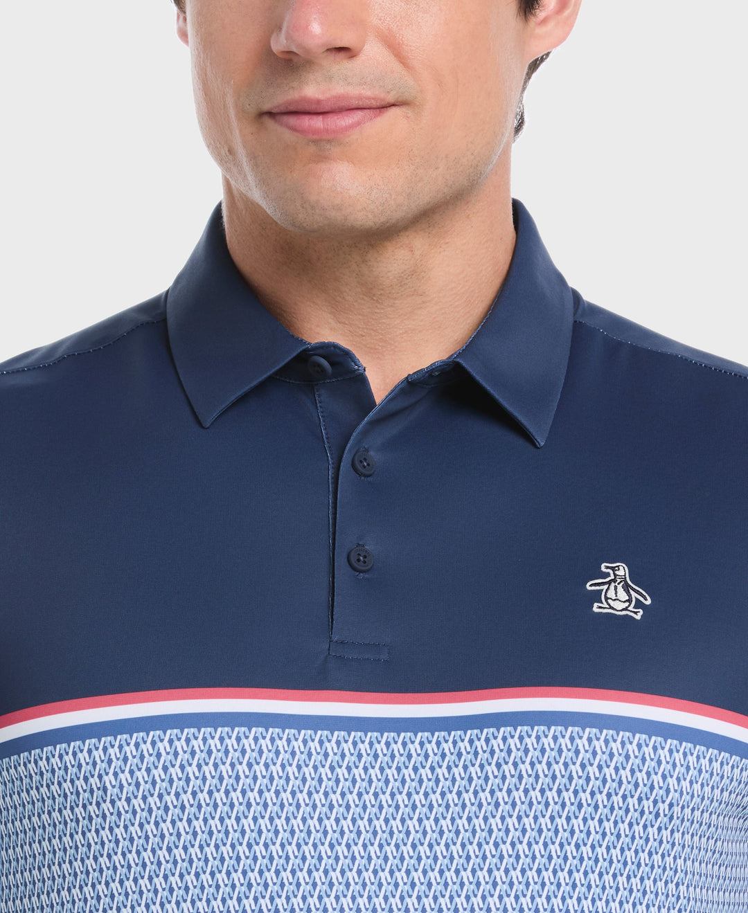 English "P" Color Block Print Golf Polo (Black Iris) 