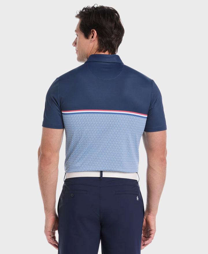 English "P" Color Block Print Golf Polo (Black Iris) 