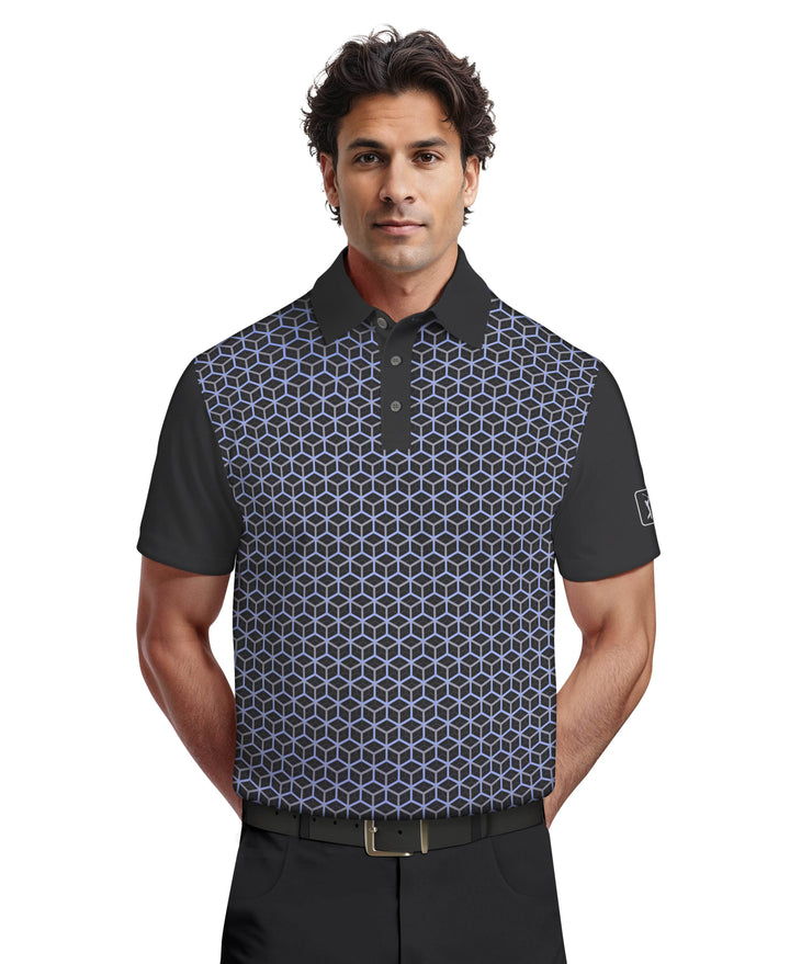 Technical Linear Color Block Print Golf Polo (Caviar) 