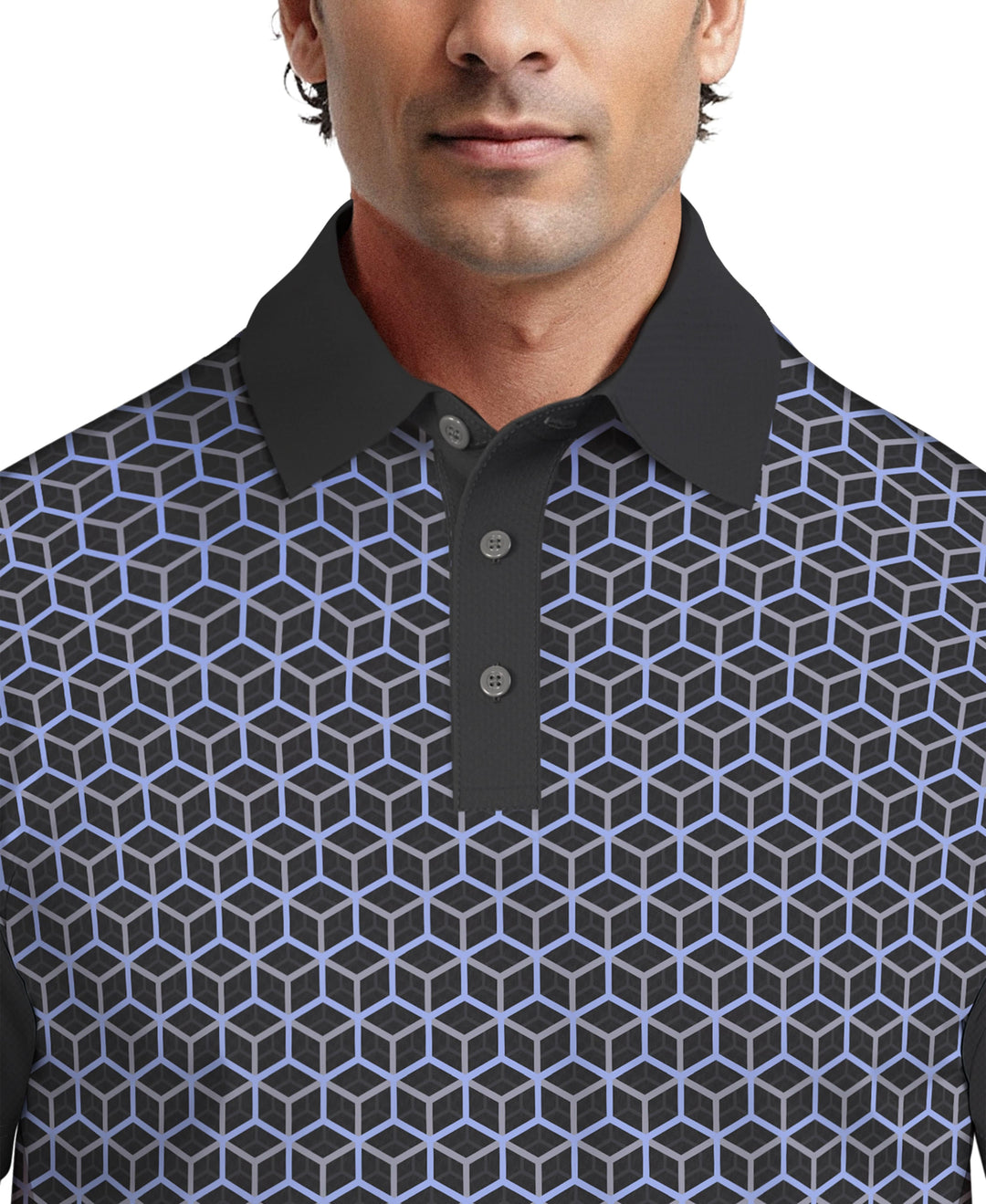 Technical Linear Color Block Print Golf Polo (Caviar) 