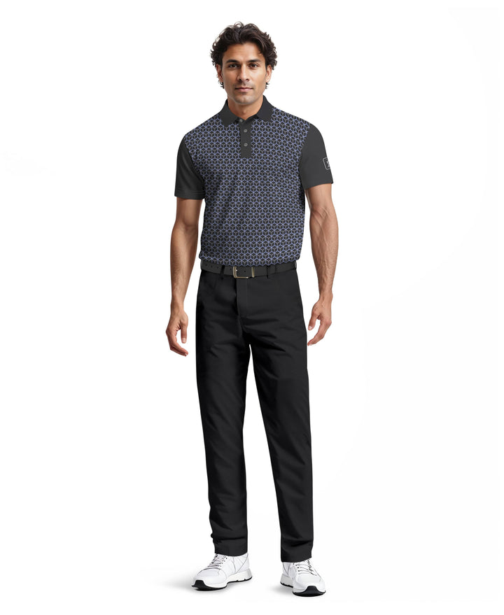 Technical Linear Color Block Print Golf Polo (Caviar) 