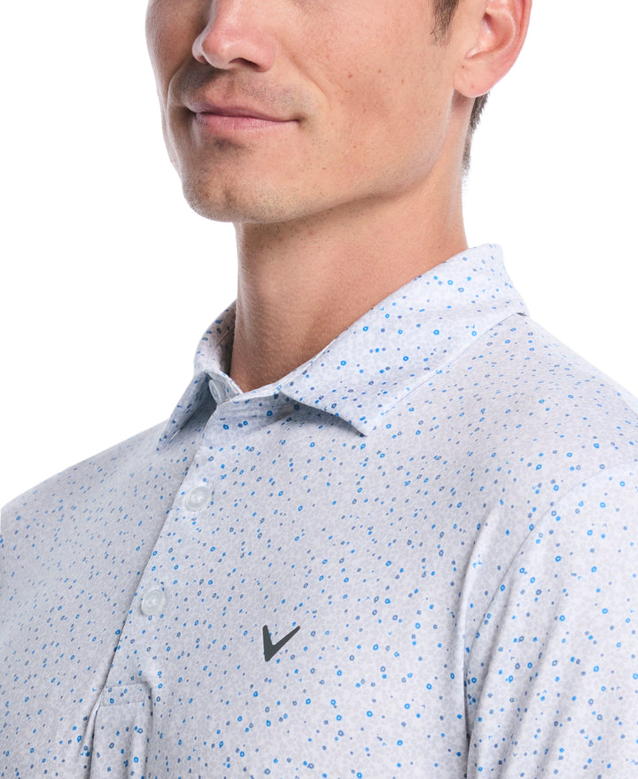 Men's Confetti Floral Print Golf Polo (Bright White) 