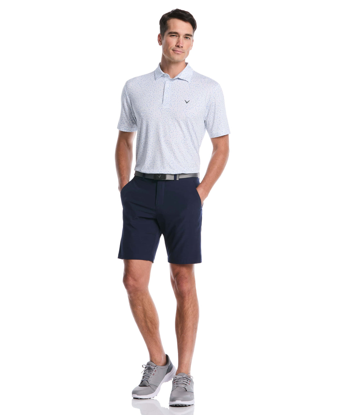 Men's Confetti Floral Print Golf Polo (Bright White) 