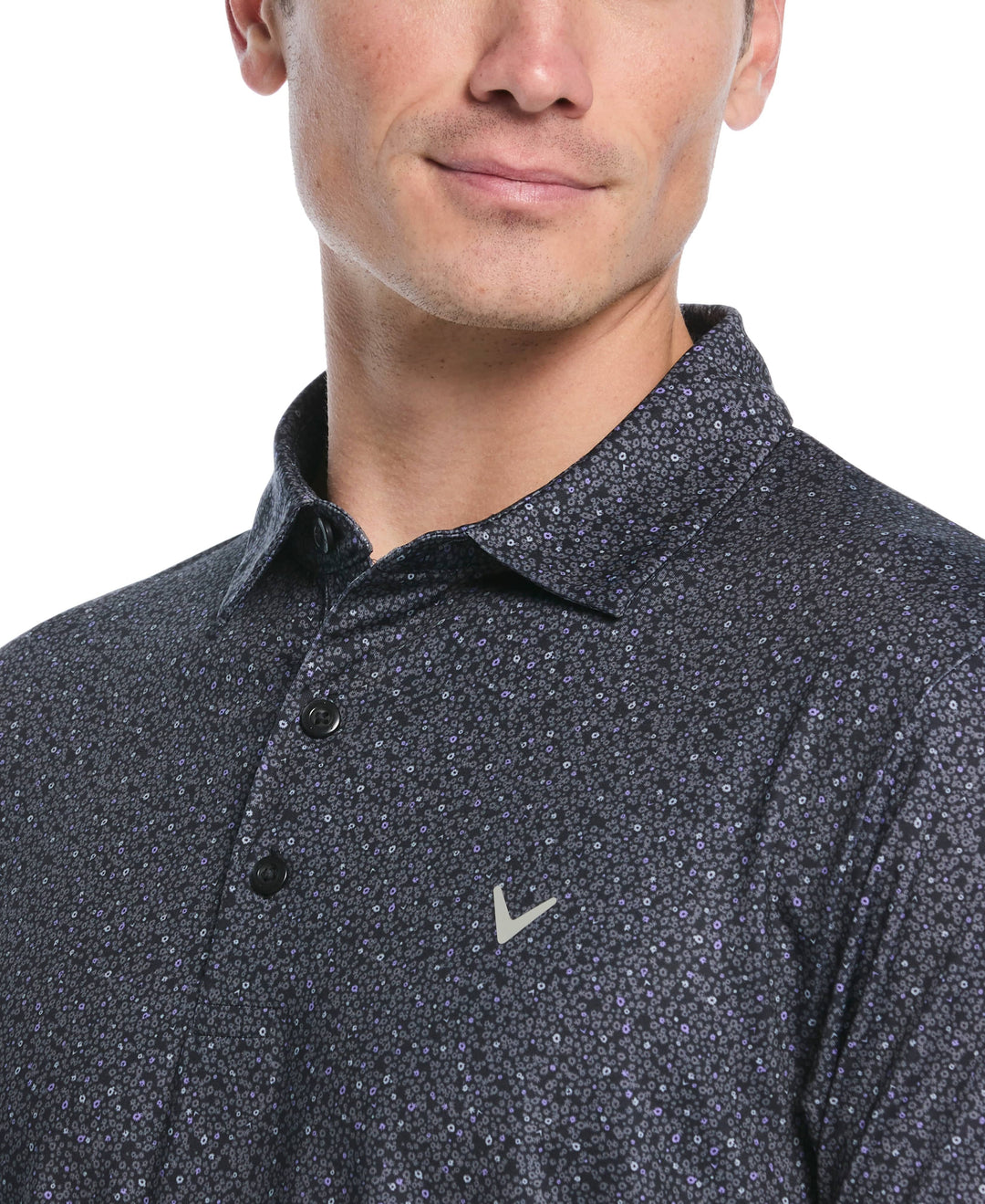 Men's Confetti Floral Print Golf Polo (Caviar/Sand Verbena) 