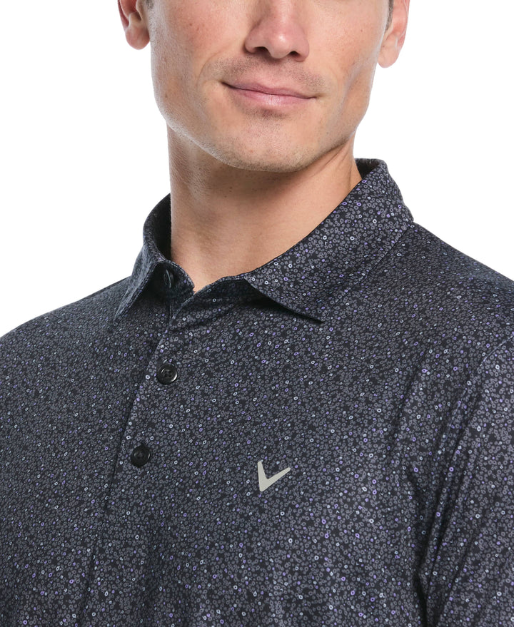 Men's Confetti Floral Print Golf Polo (Caviar/Sand Verbena) 