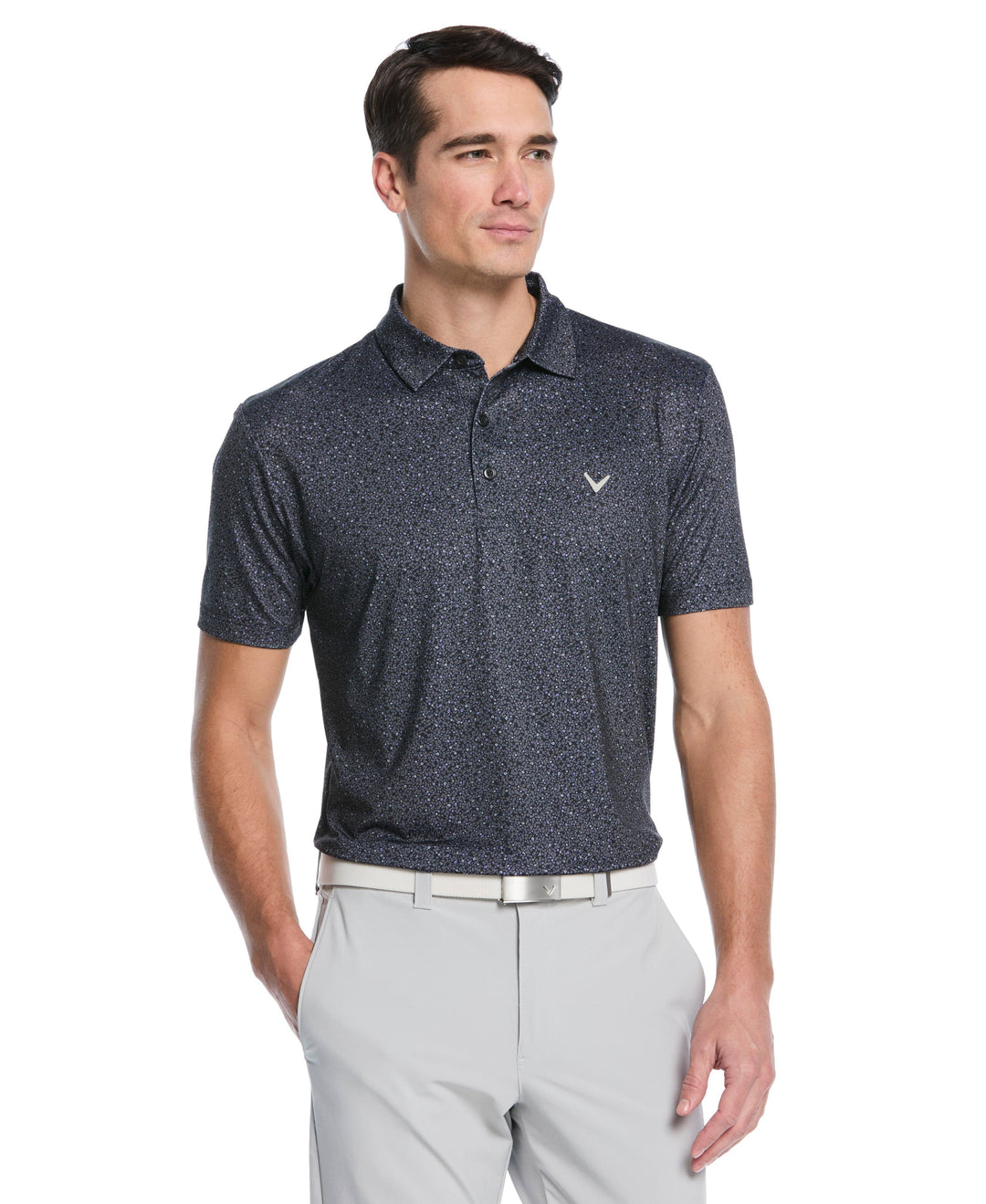 Men's Confetti Floral Print Golf Polo (Caviar/Sand Verbena) 