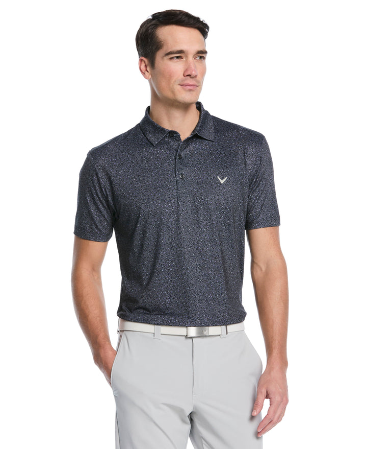 Men's Confetti Floral Print Golf Polo (Caviar/Sand Verbena) 