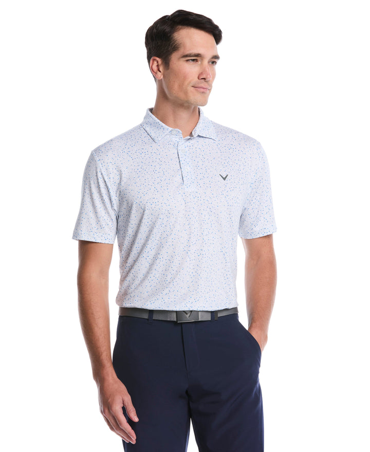 Men's Confetti Floral Print Golf Polo (Bright White) 