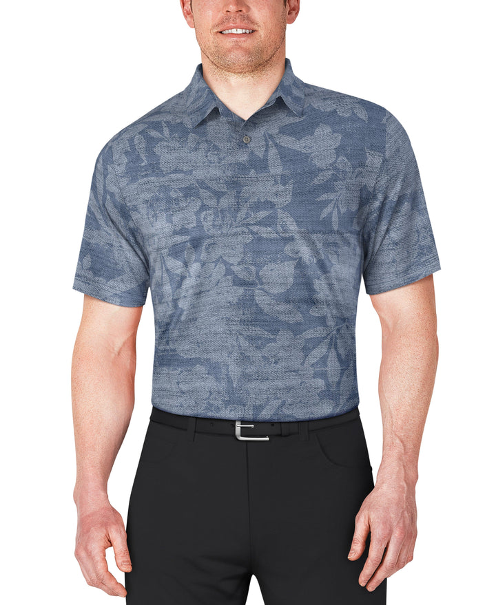 Distressed Floral Print Golf Polo (Insignia Blue) 