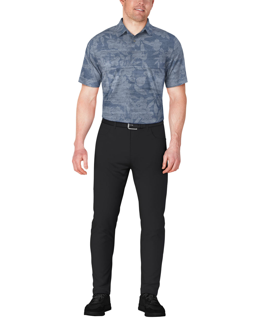 Distressed Floral Print Golf Polo (Insignia Blue) 