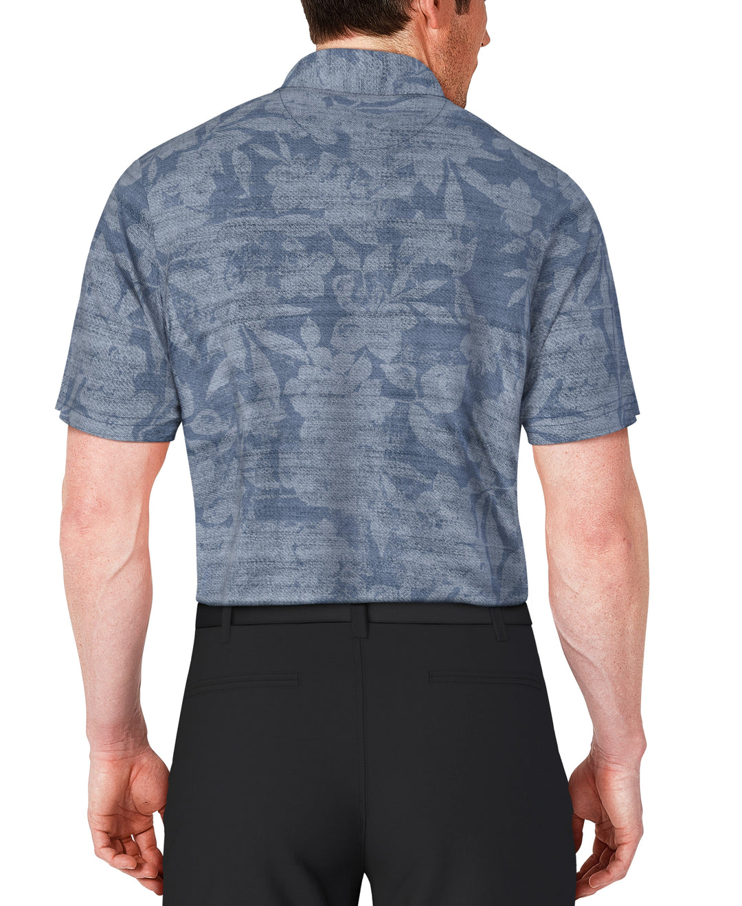 Distressed Floral Print Golf Polo (Insignia Blue) 