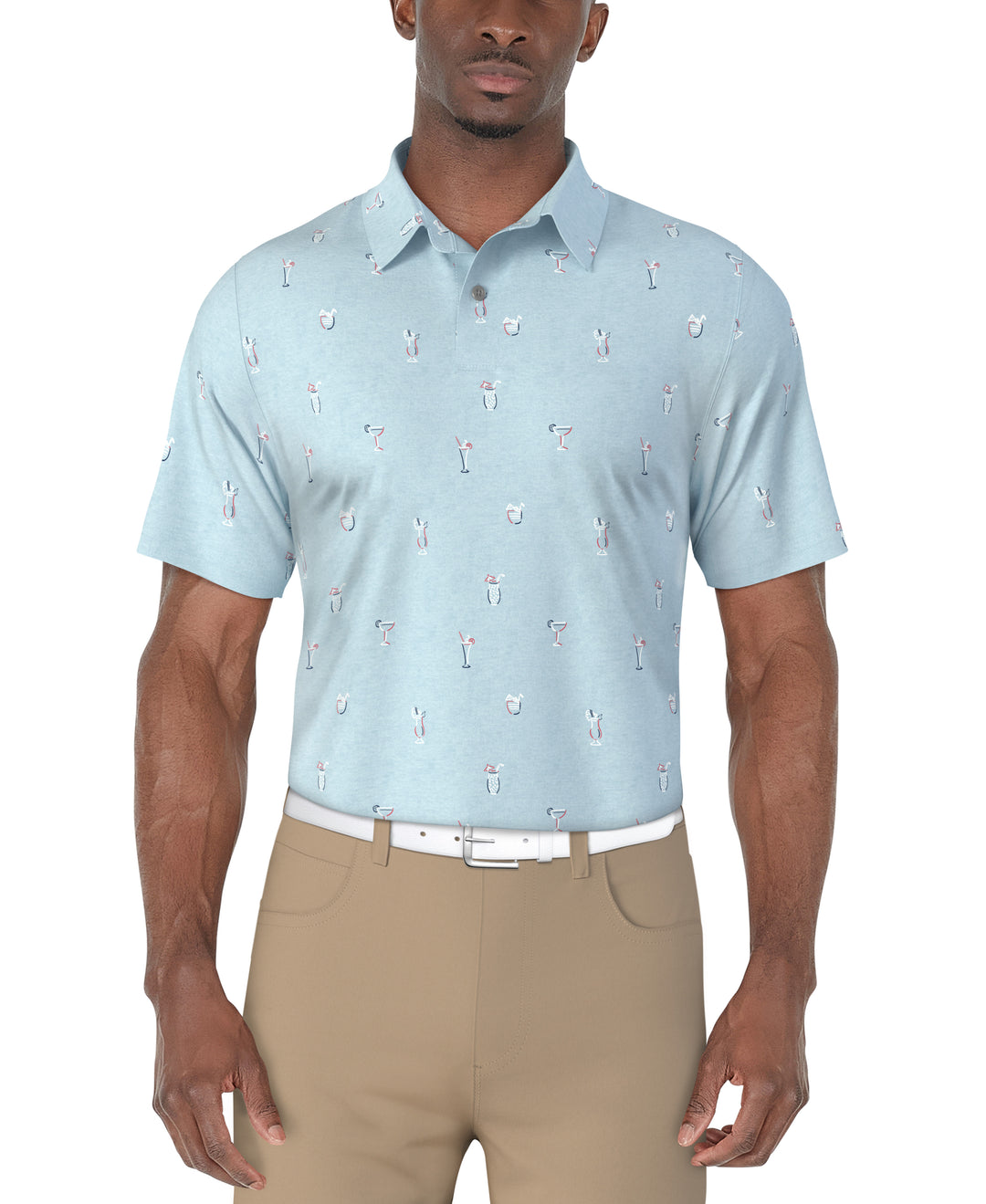 Drink Print Golf Polo (Sky Blue Htr) 