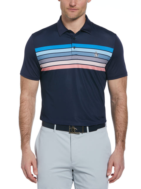 Engineered 70s Stripe Color Block Golf Polo Shirt (Black Iris) 