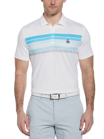 Engineered 70s Stripe Color Block Golf Polo Shirt (Bright White) 