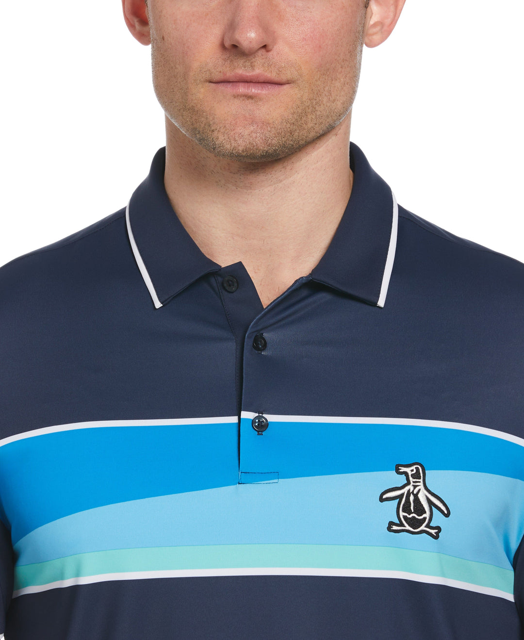 Engineered 80s Color Block Print Short Sleeve Golf Polo Shirt (Black Iris) 