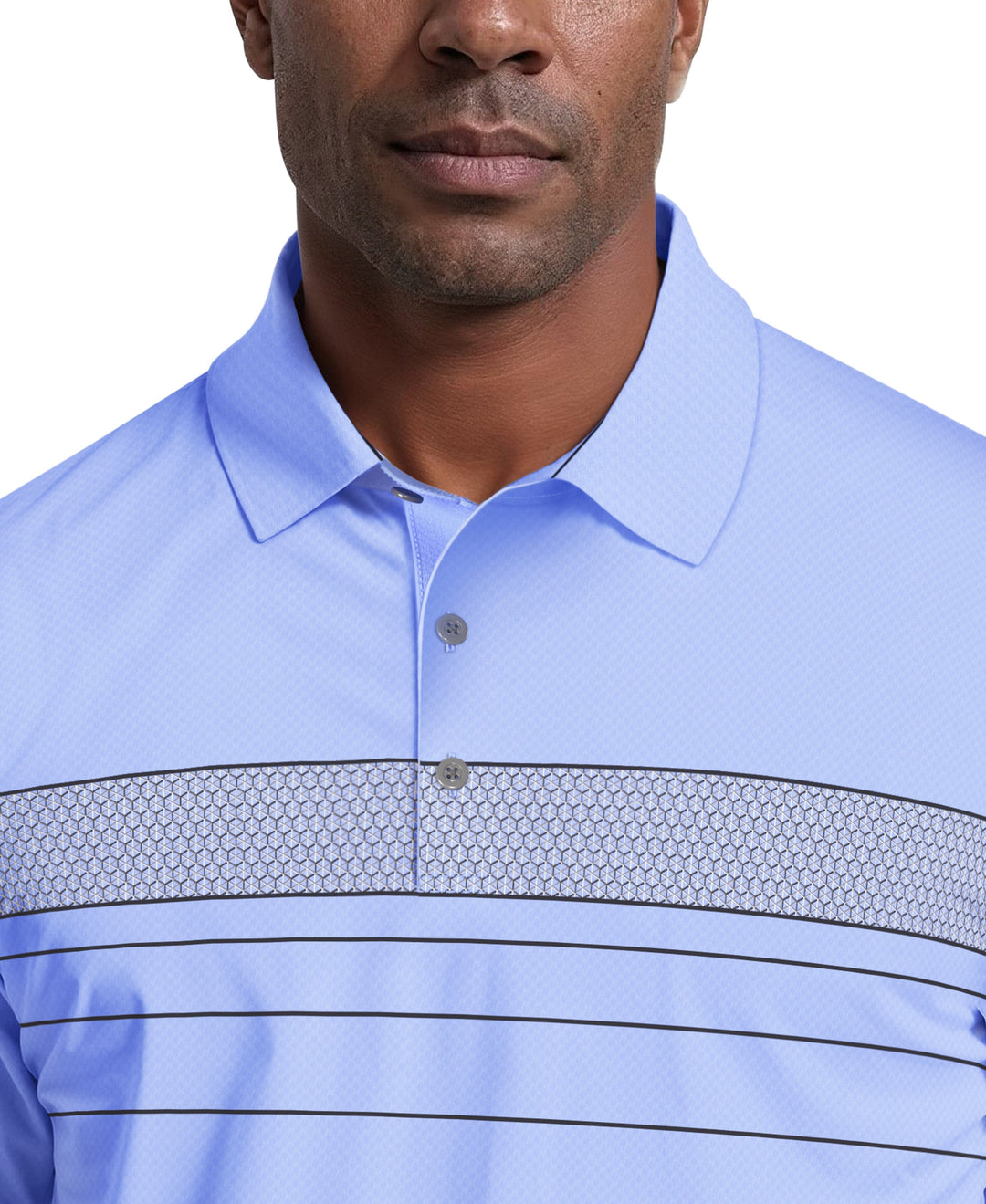 Engineered Chest Stripe Print Golf Polo (Hydrangea) 