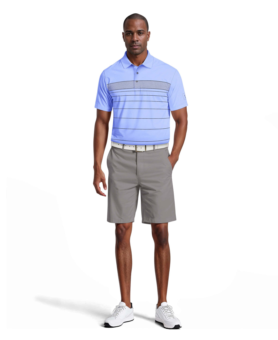 Engineered Chest Stripe Print Golf Polo (Hydrangea) 