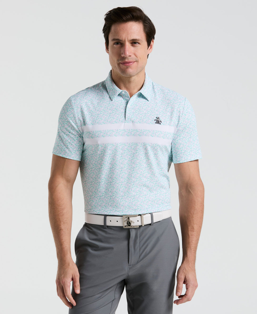 Stripe Print Golf Polo (Bright White) 