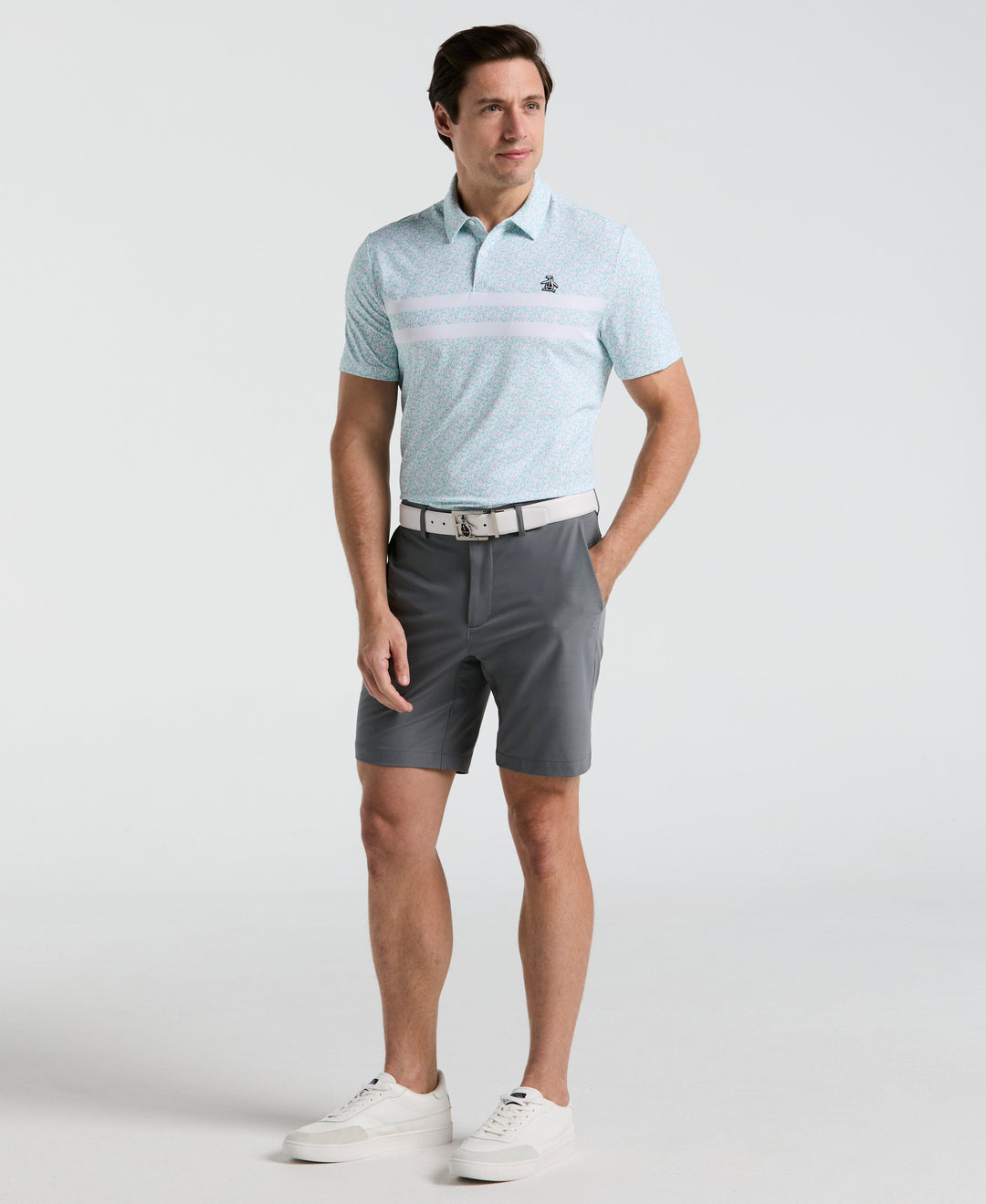 Stripe Print Golf Polo (Bright White) 