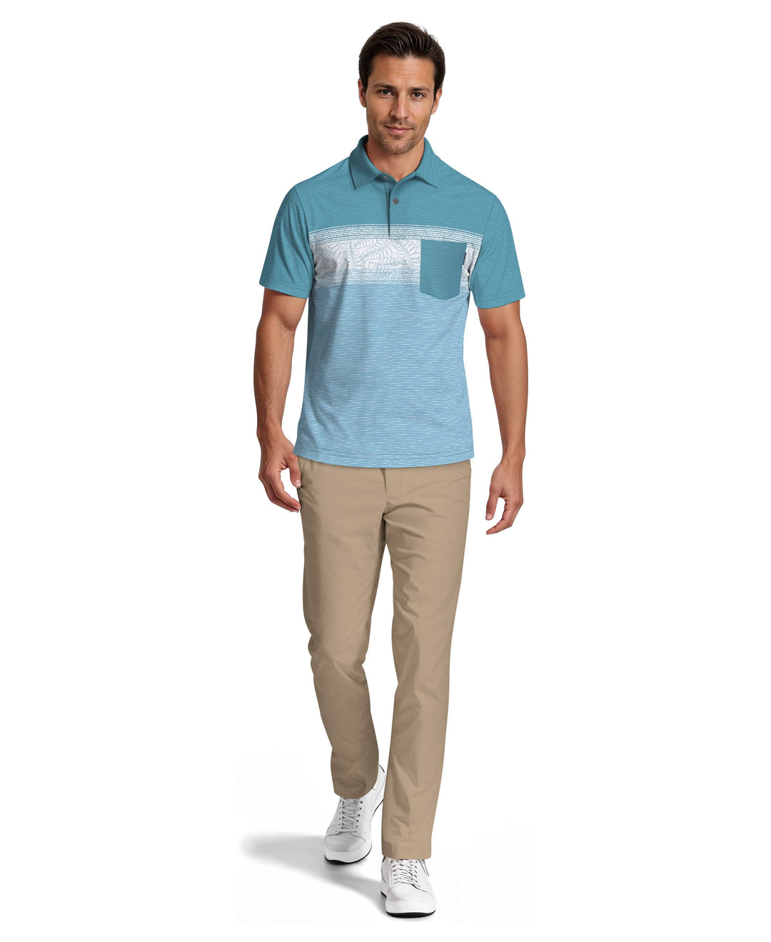 Engineered Textured Color Block Golf Polo (Brittany Blue) 