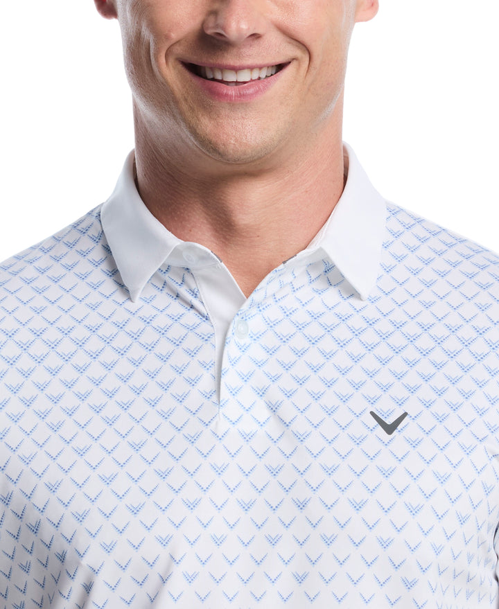 Men's Gradient Chevron Print Golf Polo (Bright White) 