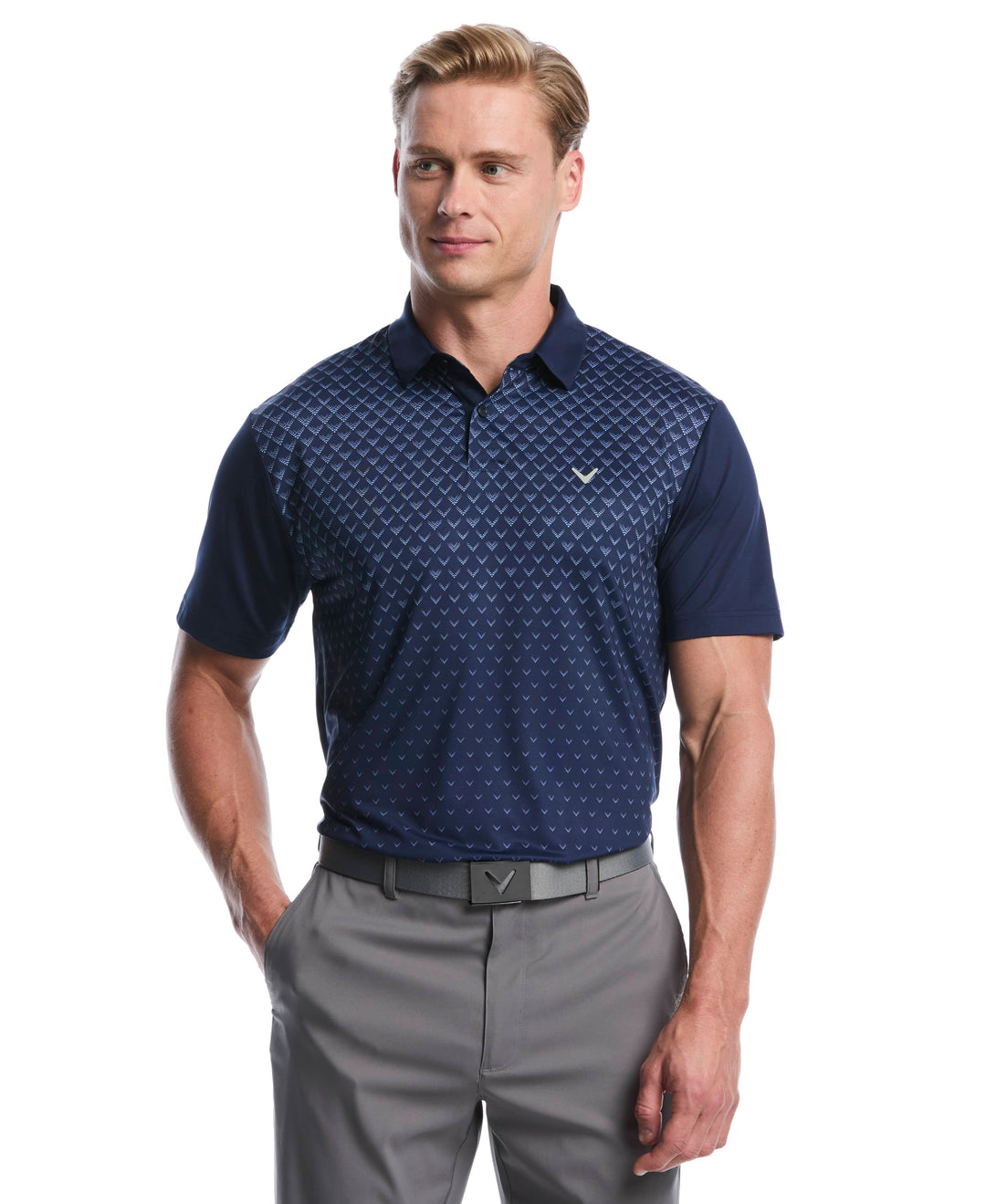 Men's Gradient Chevron Print Golf Polo (Peacoat) 