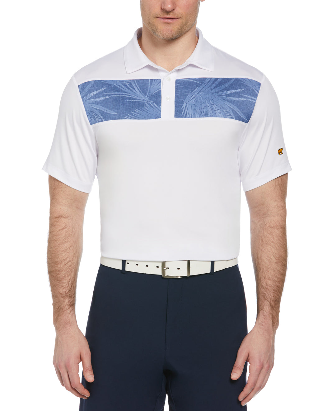 Short Sleeve Engineered Tropical Print Polo  (Bright White) 