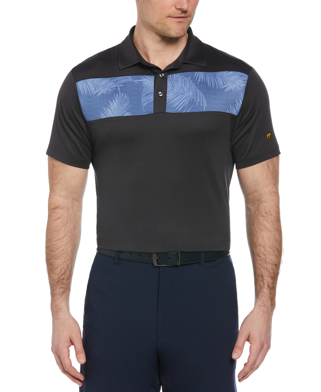 Men's Short Sleeve Engineered Tropical Print Polo (Charcoal Art) 