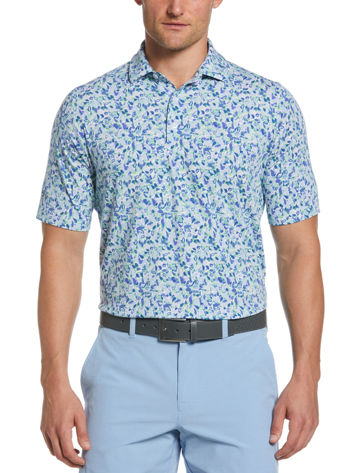 Filtered Floral Print Golf Polo (Bright White) 