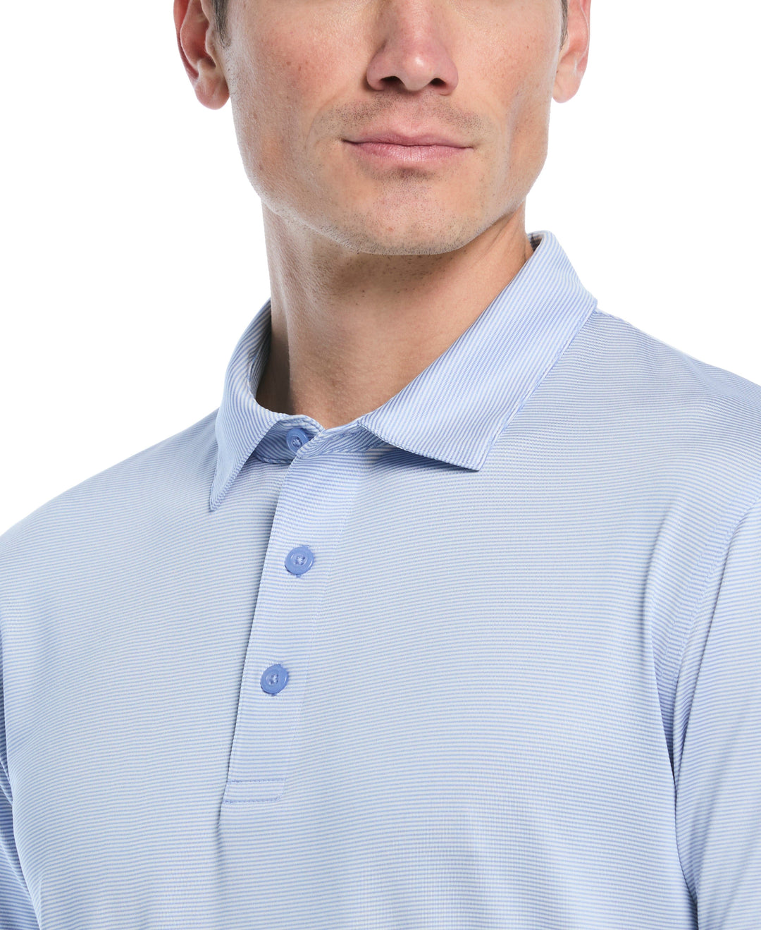 Fine Line Stripe Golf Polo Shirt (Chambray) 