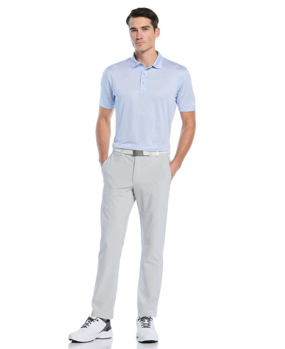 Fine Line Stripe Golf Polo Shirt (Chambray) 