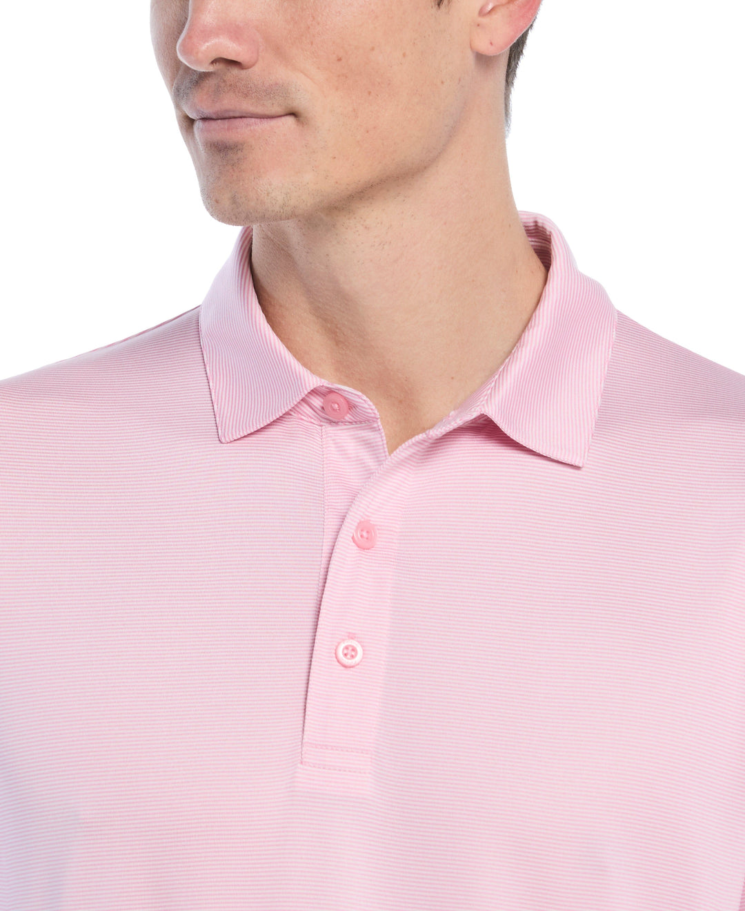 Fine Line Stripe Golf Polo Shirt (Sea Pink) 