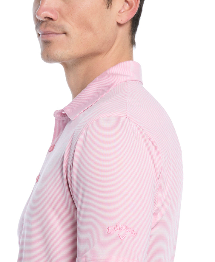 Fine Line Stripe Golf Polo Shirt (Sea Pink) 
