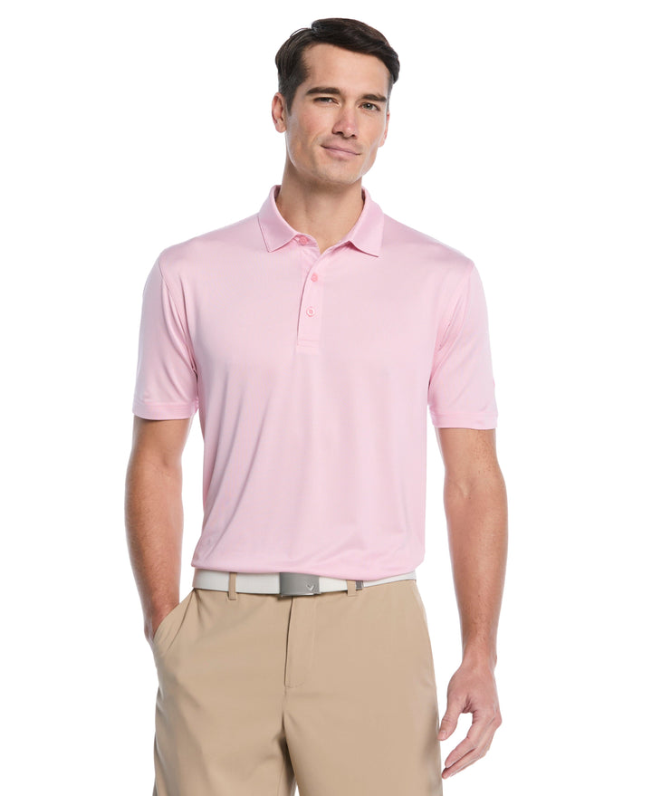 Fine Line Stripe Golf Polo Shirt (Sea Pink) 