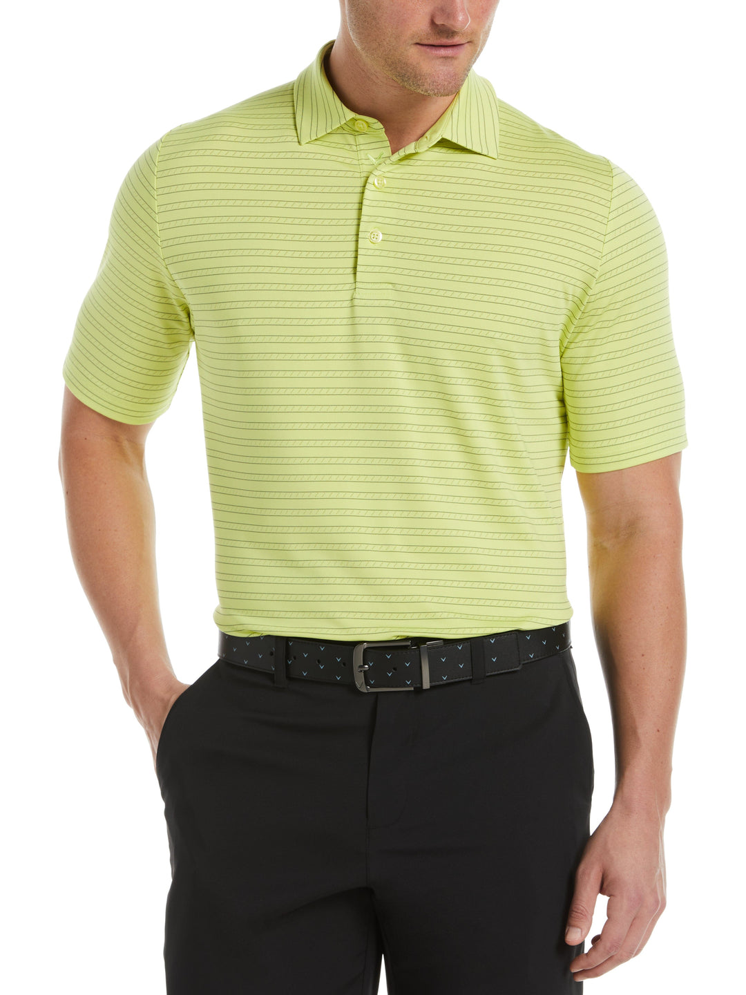 Mens Fine Line Ventilated Stripe Golf Polo Shirt (Daiquiri Green) 