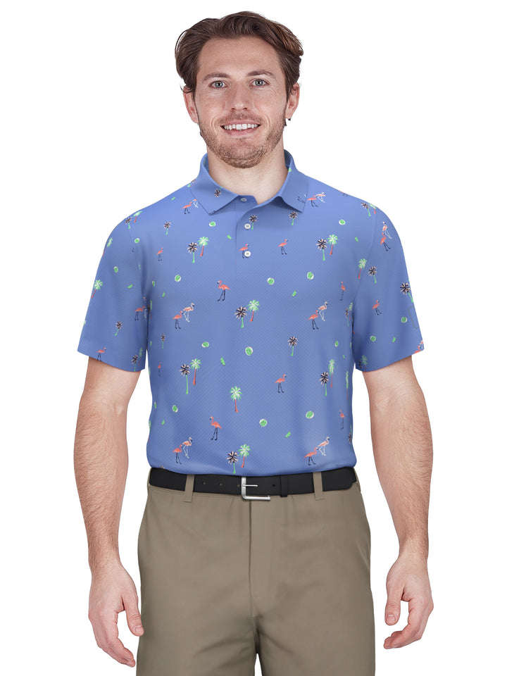 Flamingo Print Golf Polo (Della Robbia Bl) 