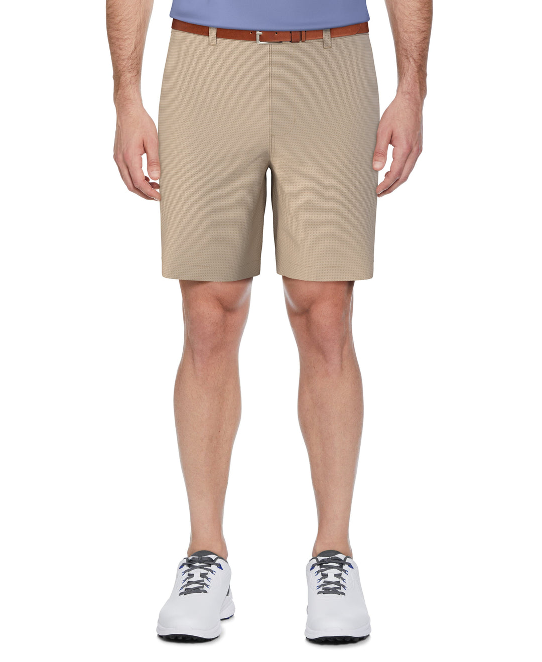 Men's Flat Front Active Waistband Horizontal Golf Print Short (Chinchilla) 