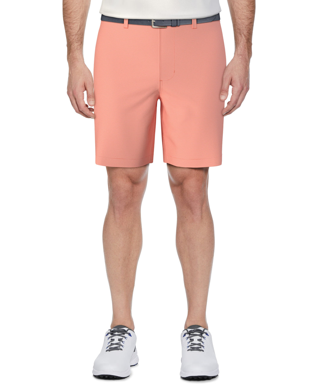 Men's Flat Front Active Waistband Horizontal Golf Print Short (Living Coral) 
