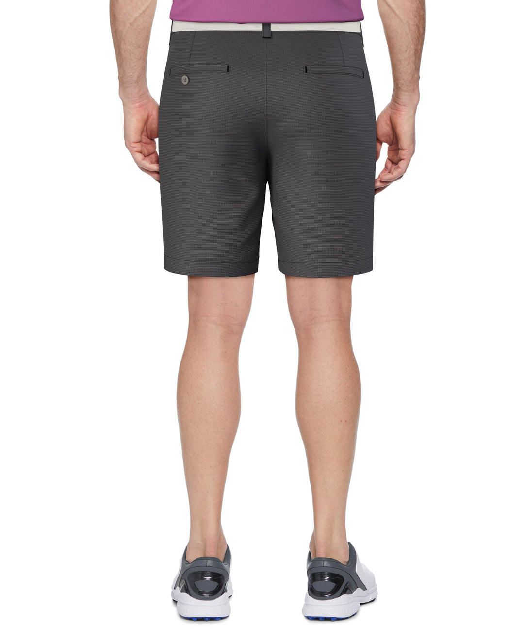 Men's Flat Front Active Waistband Horizontal Golf Print Short (Caviar) 