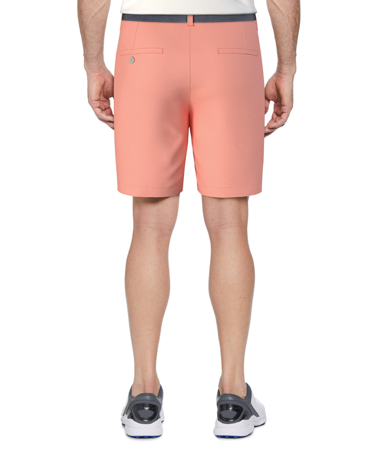 Men's Flat Front Active Waistband Horizontal Golf Print Short (Living Coral) 