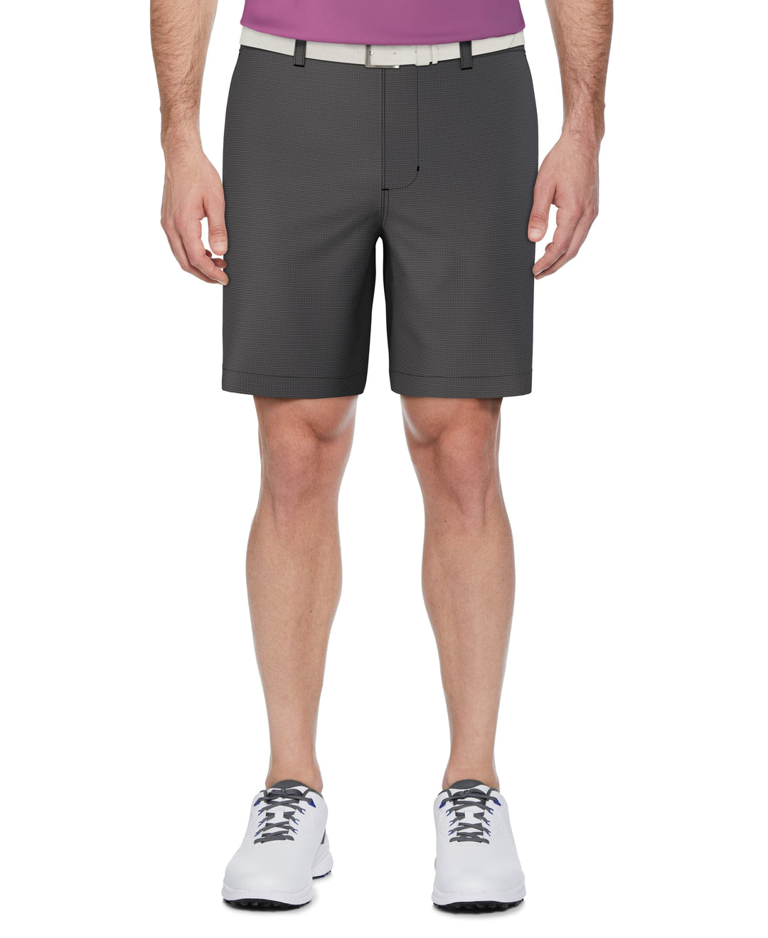 Men's Flat Front Active Waistband Horizontal Golf Print Short (Caviar) 