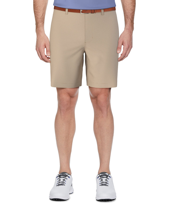 Men's Flat Front Active Waistband Horizontal Golf Print Short (Chinchilla) 