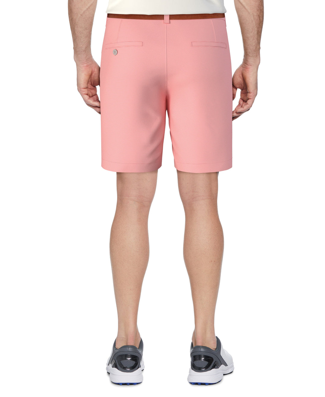 Men's Flat Front Active Waistband Horizontal Golf Print Short (Plumeria) 